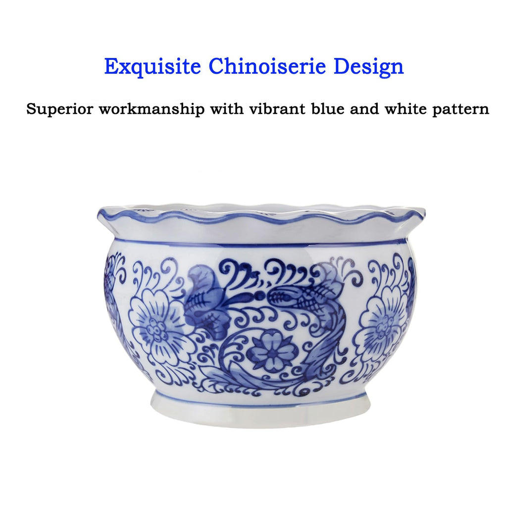 Blue and White Planters, Ceramic Plant Pots Indoor with Drainage, Set of 3