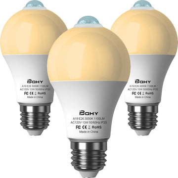 Motion Sensor Light Bulbs, 3000K Warm White Motion Activated Dusk to Dawn Security Light Bulb, 13W(100W Equivalent)