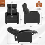 Recliner Chair | No Massage Function | Leather Black | with Lumbar Support, Adjustable Push Back, Wide Armrests