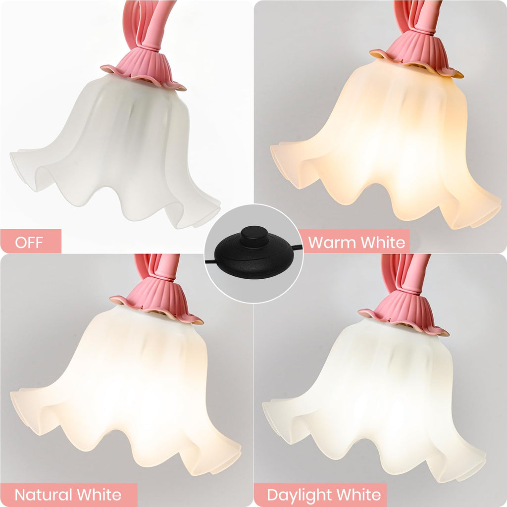 Pink Flower Floor Lamp with Table, Adjustable Floral Standing Lamp for Girl