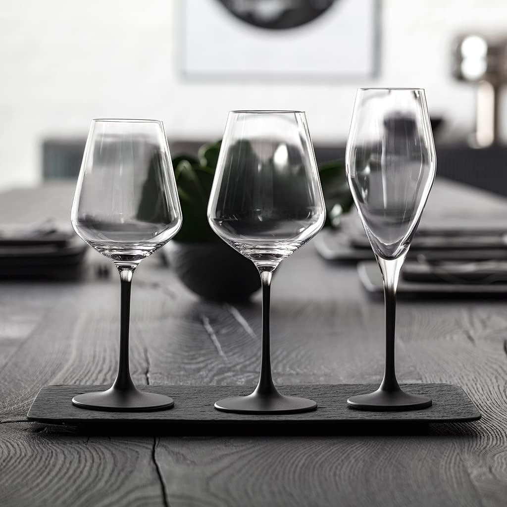 Manufacture Rock Red Goblet, Set of 4, Crystal Wine Glasses in Exciting Black, Dishwasher Safe