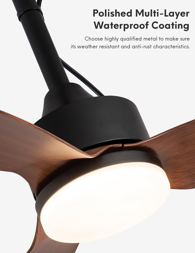 46" Plug In Outdoor Gazebo Ceiling Fan with Light and Hook, IP65 Waterproof Wet Rated Patio Ceiling Fans, Brown