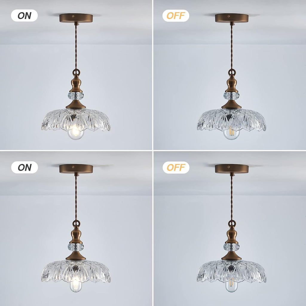 Vintage Glass Pendant Light Fixture Brass Modern Adjustable Chandelier Farmhouse Hanging Light for Hallway Porch