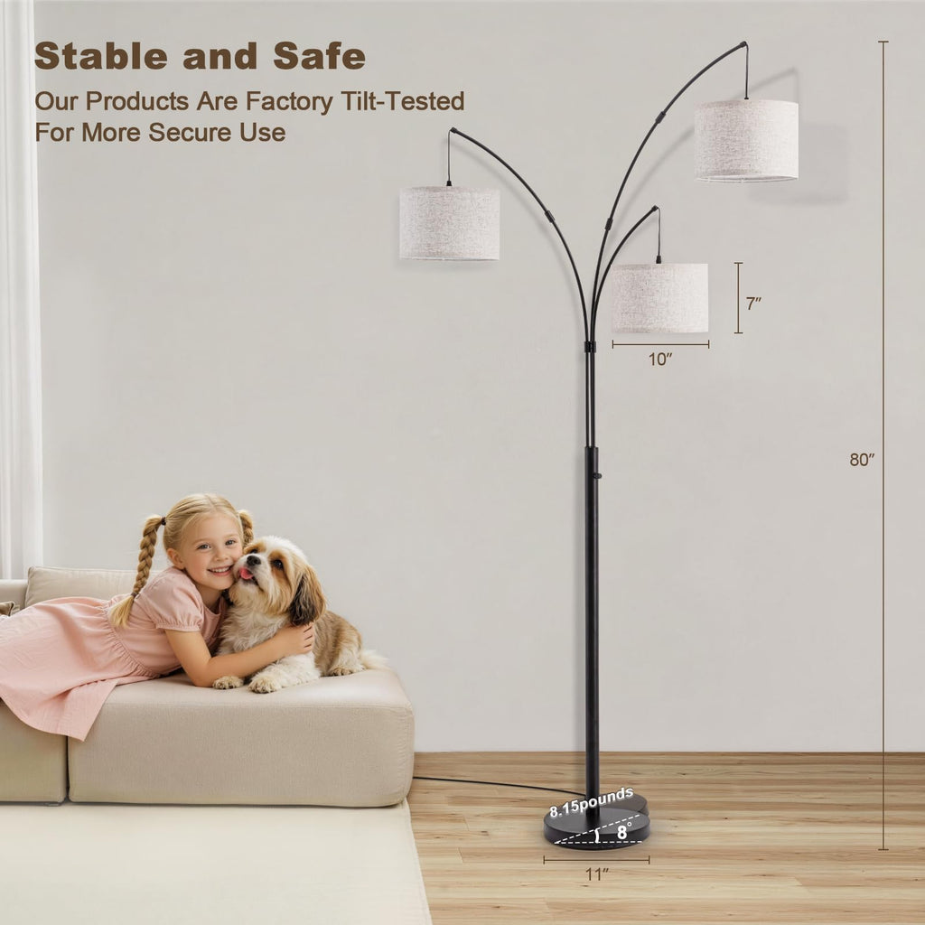 Arc Floor Lamp with Remote, 3 Light Floor Lamp Bright Lighting, 3 Color Temperature, Dimmable Tall Standing Lamp, Mid