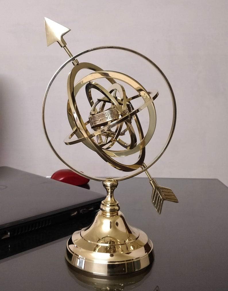 14 inches Large Antique Armillary Sphere Globe Replica Gift; Vintage Table Decor and Gift (Gold)