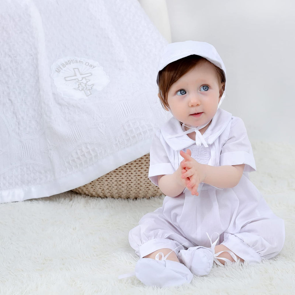 White Baby Blanket Baptism Blanket for Boys Baptism Towel 36×50