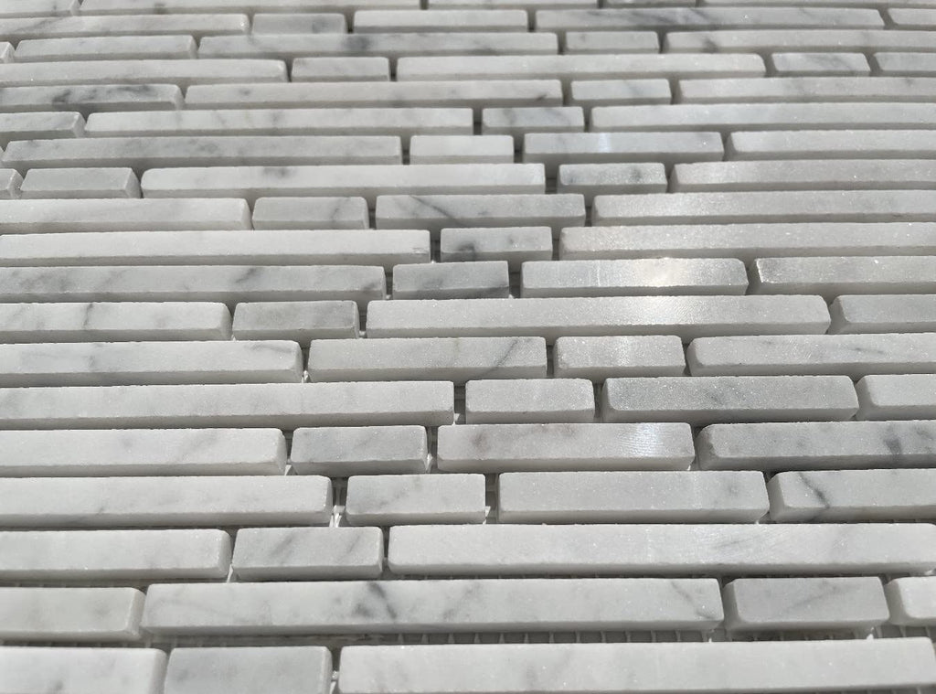 Carrara White Marble Bamboo Strip Waterful Heavy Rain Mosaic Tile Polished Kitchen Bath Wall Floor Backsplash Shower