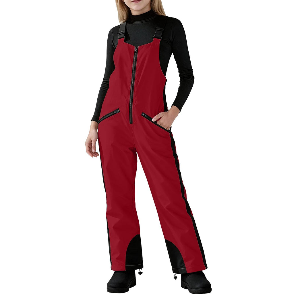 Boys Girls Ski Bib Overalls Adjustable Snowpants Red