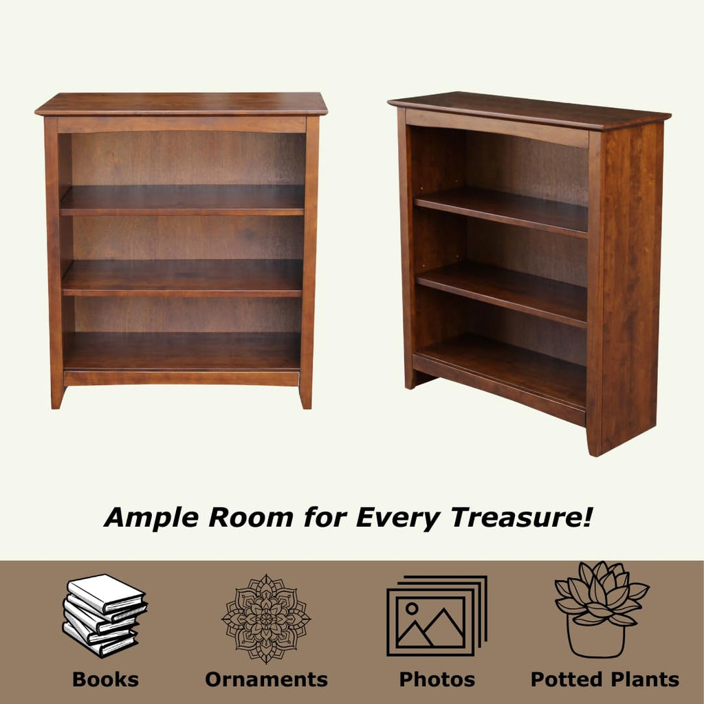 Solid Wood Bookcase 36 in. High, Espresso