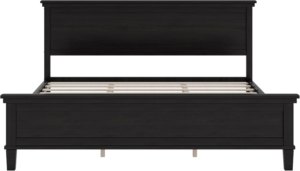King Wood Bed Frame with Headboard, Mid-Century Modern Platform Bed, Farmhouse Style Bed with Under-Bed Storage, Wood