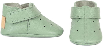 Mint Green Genuine Leather Baby Moccasin Booties