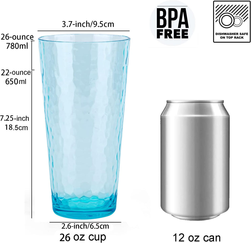 26-ounce Acrylic Highball Glasses Plastic Tumbler Larger Drinking Glasses, set of 6 Multicolor