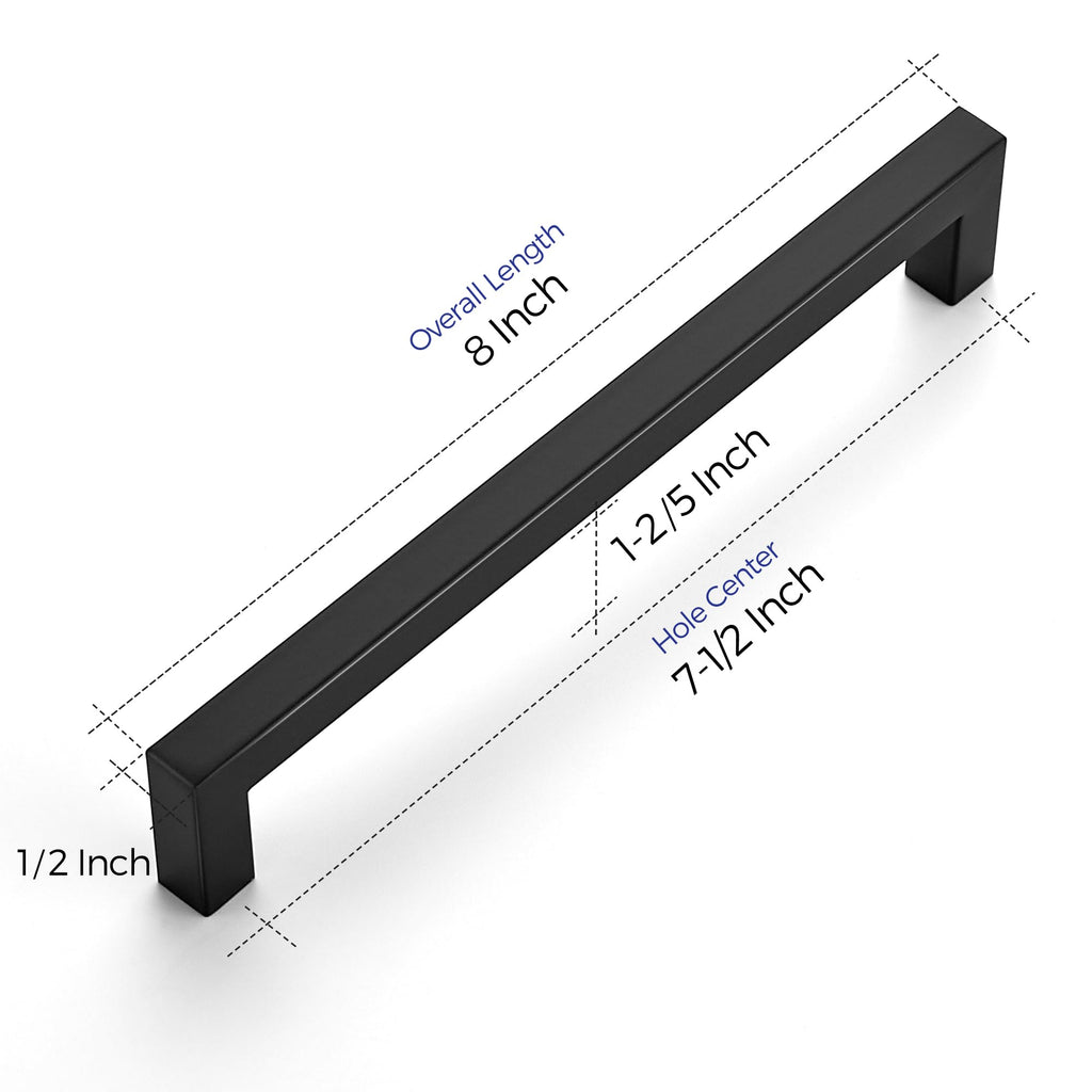 Matte Black Kitchen Square Cabinet Handles 7-1/2 Inch 1 Pack