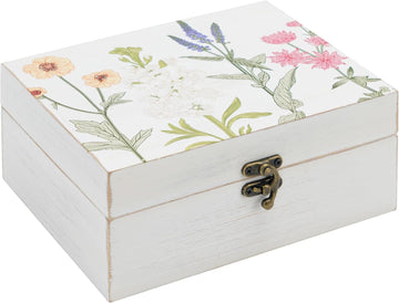 Small Decorative Box with Hinged Lid Wooden Handmade Keepsake Storage Box Floral Printed Jewelry Box Rustic Trinket