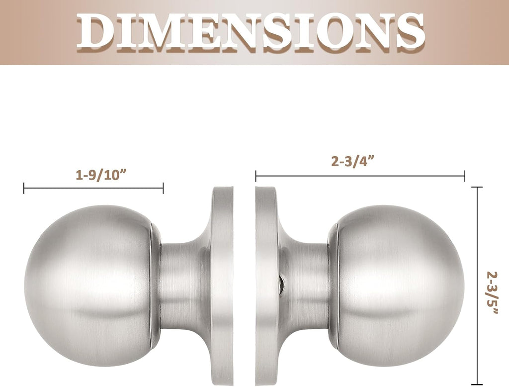 10 Pack Round Satin Nickel Single Dummy Door Knobs, Individual Non-Turning Dummy Door Knob Single Side, Interior Door