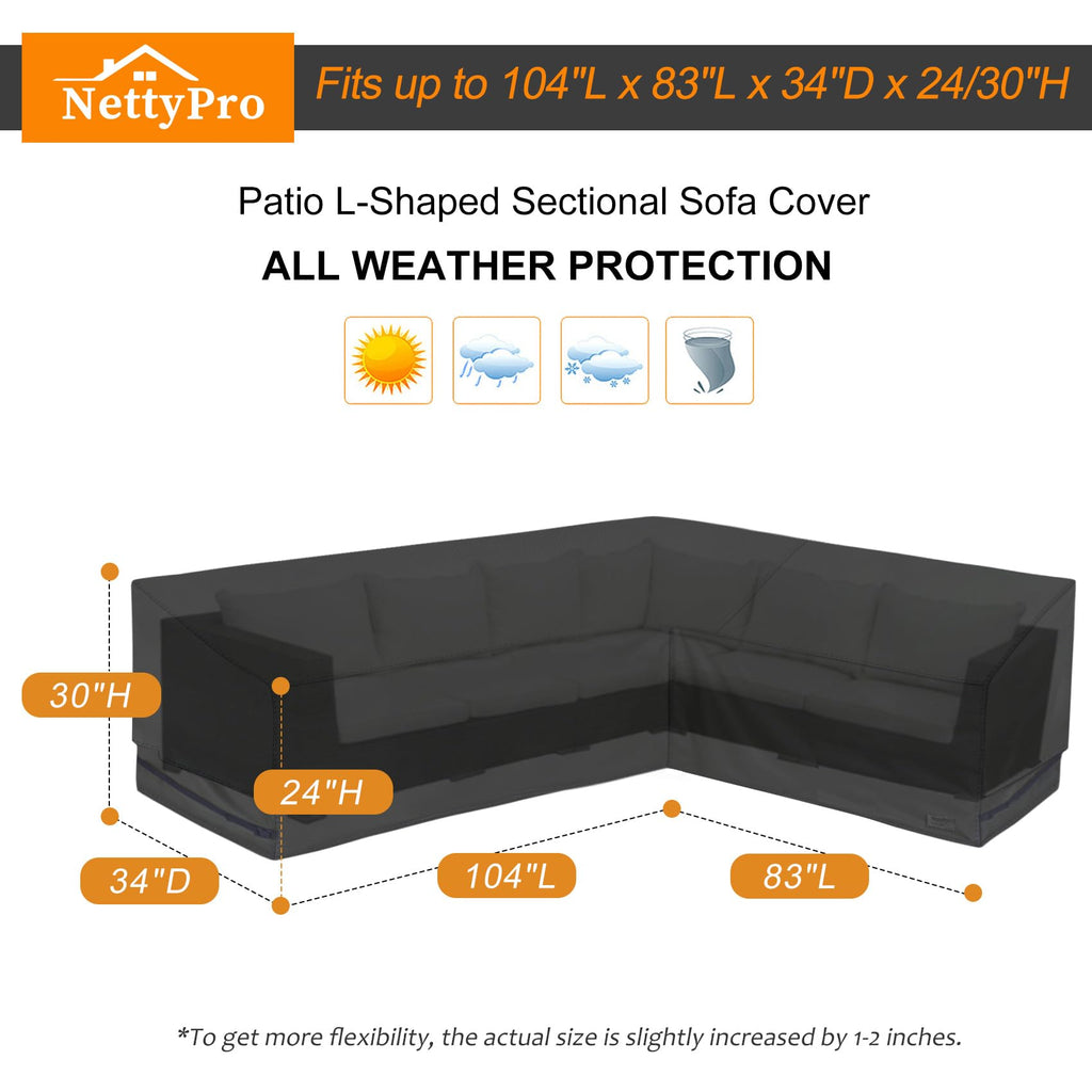 Waterproof Patio Sectional Sofa Cover 600D Heavy Duty Waterproof Patio Lawn Furniture L-Shaped Lounge Set Couch