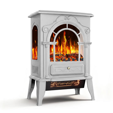 Freestanding Electric Fireplace Stove with 3D Flame Effect, Gray