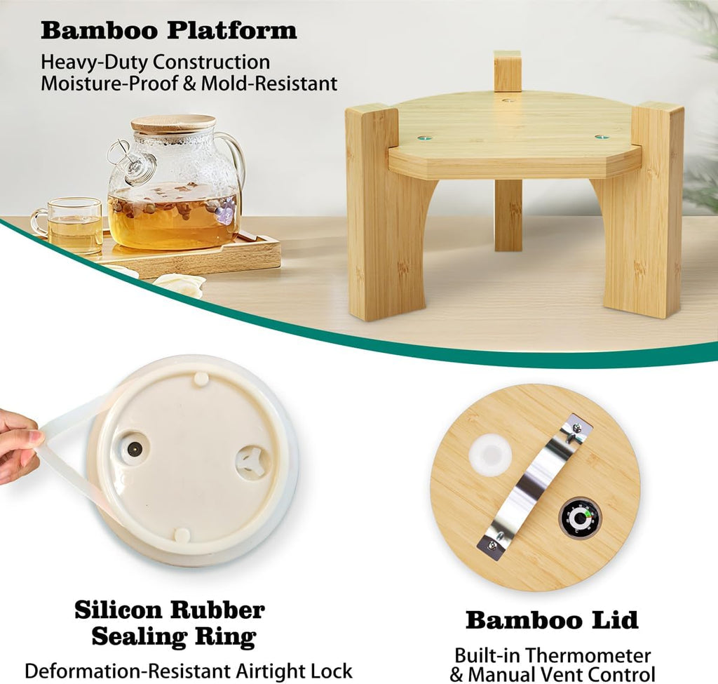 1 Gallon Glass Drink Dispenser For Parties, Beverage Dispenser With Bamboo Wood Stand And Stainless Steel Spigot