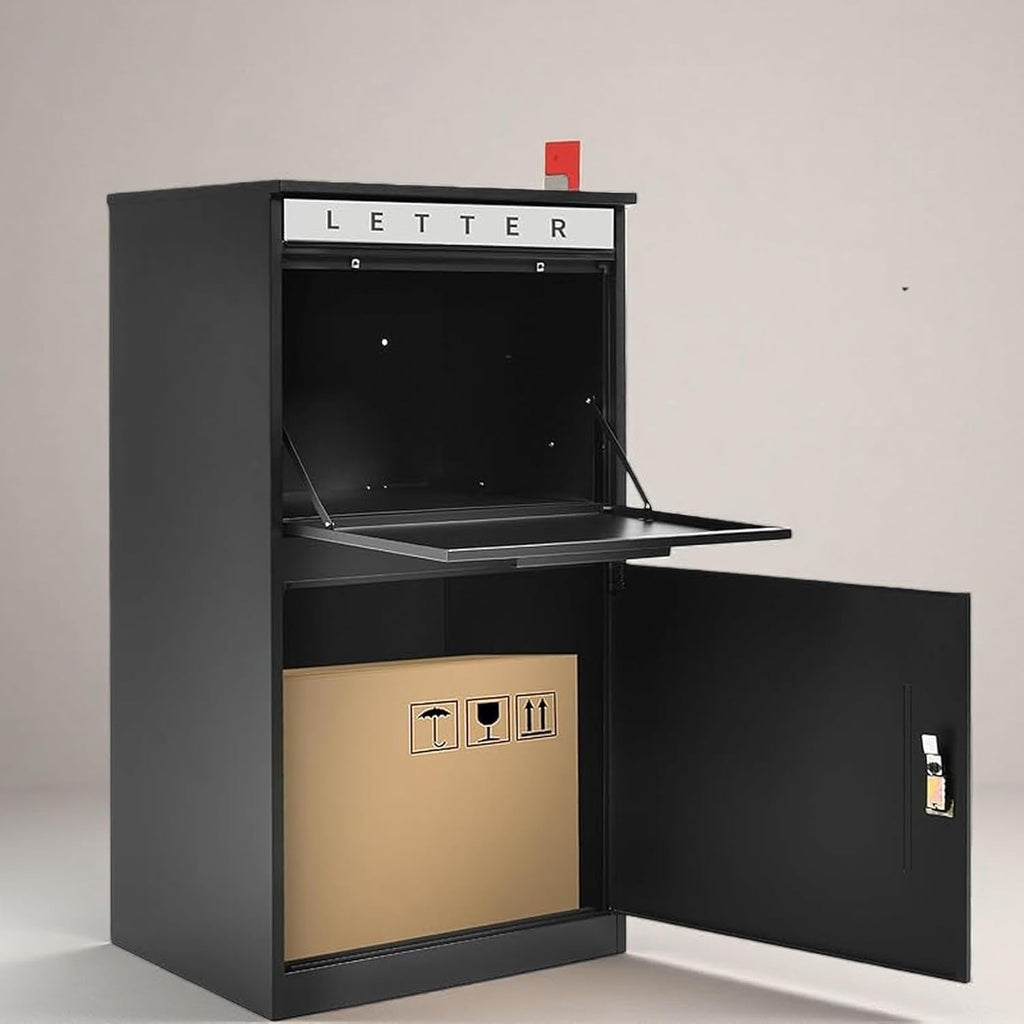 35" H Package Delivery Boxes with Mail Slot, Sliding & Password Lock Door, 19" x 15.8" x 35" Anti-Theft Parcel Drop Box