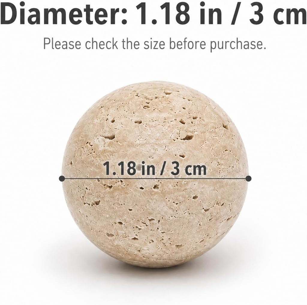 Natural Travertine Decorative Sphere, 1.18 Inch Small Stone Ball Decor, Hand-Polished Beige Orb Accent for Trays