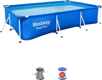 Steel Pro 9.8' x 6.6' x 26" Above Ground Pool, Rectangular Metal Frame Outdoor Swimming Pool Set with Filter Pump &