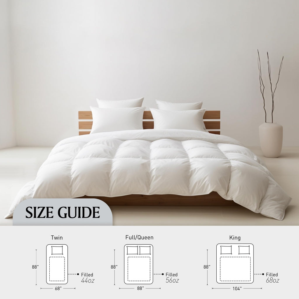 Luxe Goose Feather Down Fiber Comforter - Twin Size Duvet Insert, 100% Cotton Cover All Season Comforter Ultra Soft