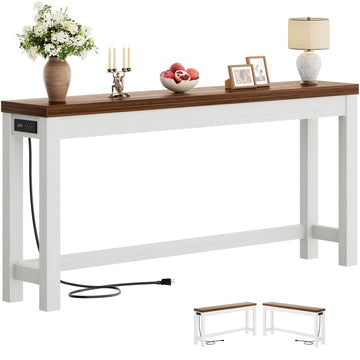 63" Console Table with 2 AC Outlets & 3 USB Ports, Rustic Oak