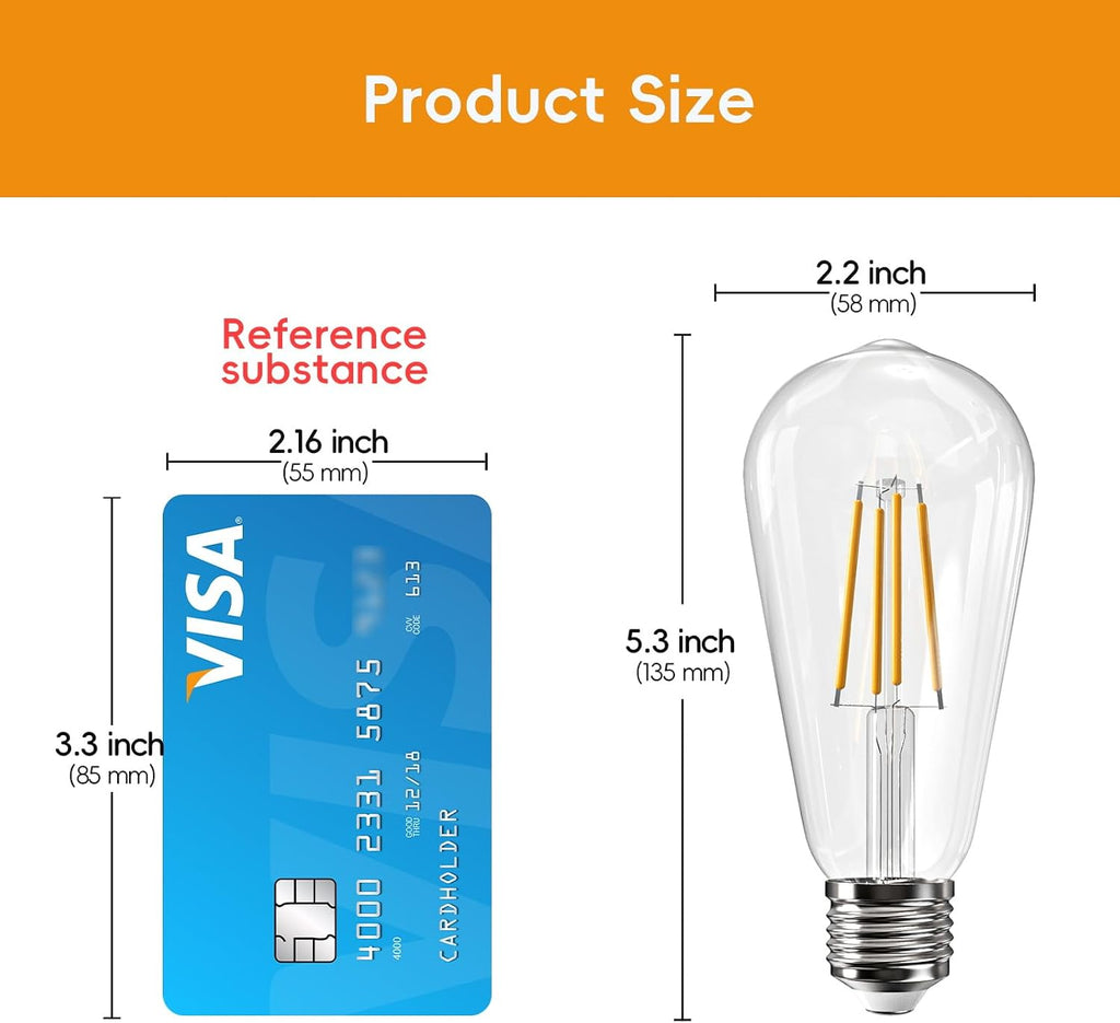 Edison Bulbs E26 LED Bulb 60 Watt Equivalent, Vintage LED Light Bulbs CRI90+ ST19, Dimmable Clear Light Bulbs (2700K