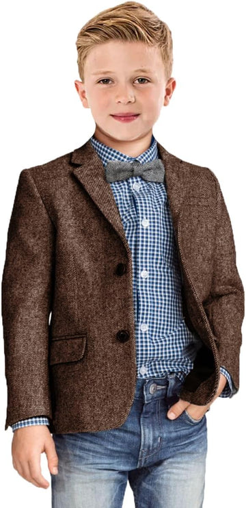 Boys Blazer Retro Herringbone Sport Coat Classic Wedding Casual Jacket