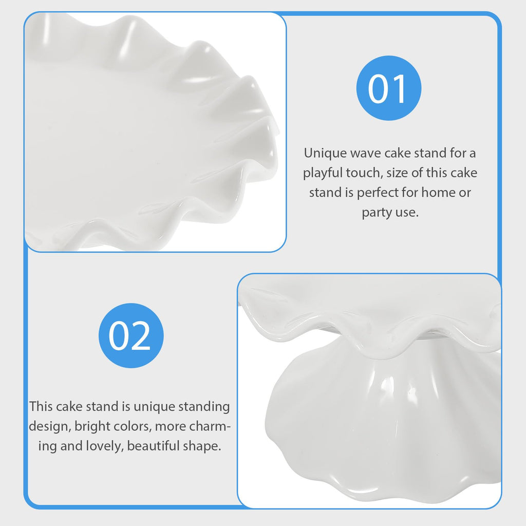 Ceramic Cake Stand White Decorative Dessert Display Plate Footed Wavy Edge Cake Stand for Snacks Cookies Fruit Salad