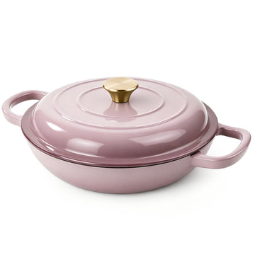 Vintage Style 3 Quart Enameled Cast Iron Braiser, Non Stick Enameled Cast Iron Skillet with Lid, Dutch Oven Skillet