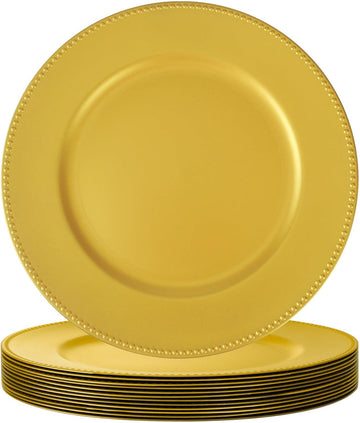 13" Gold Charger Plates, Plastic Chargers for Dinner Plates - Set of 12