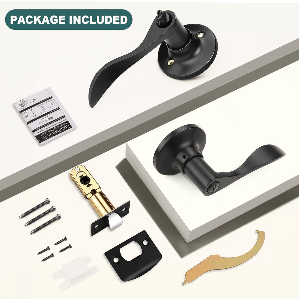 6 Pack Privacy Door Levers Interior Door Handles Black Lever Handles Keyless Modern Wave Levers