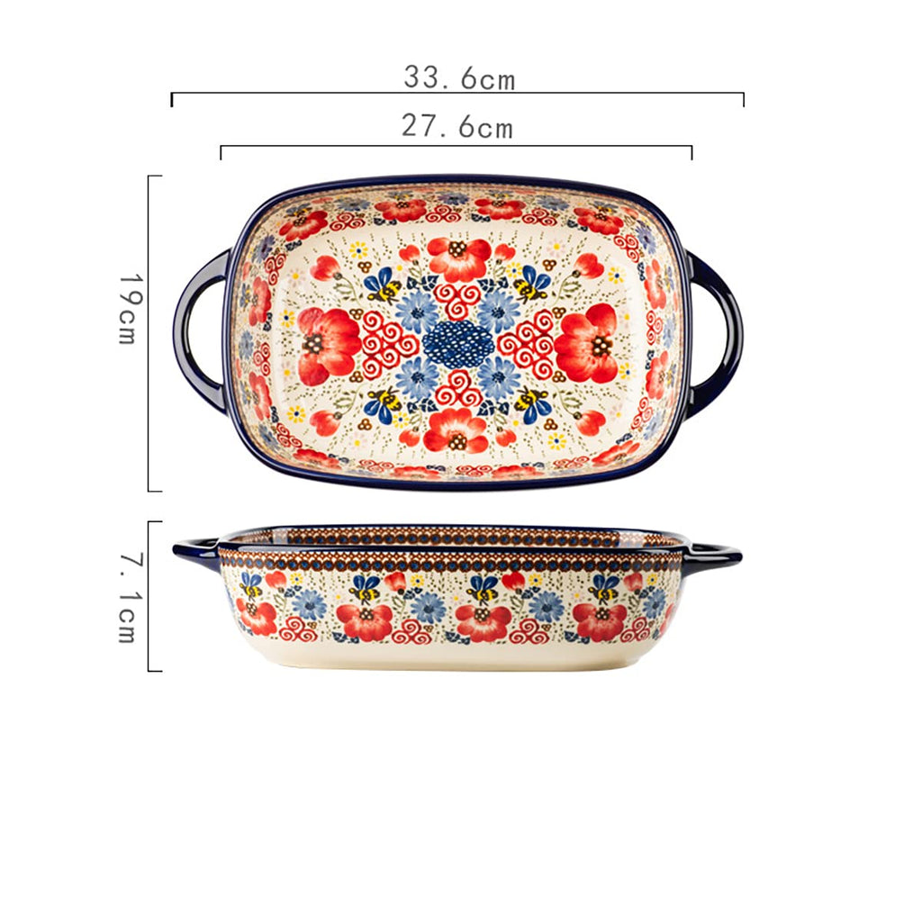 Vintage Flowers Style Ceramic Bakeware Casserole Dish Baking Pan Lasagna Pans Baking Dish with Handles for