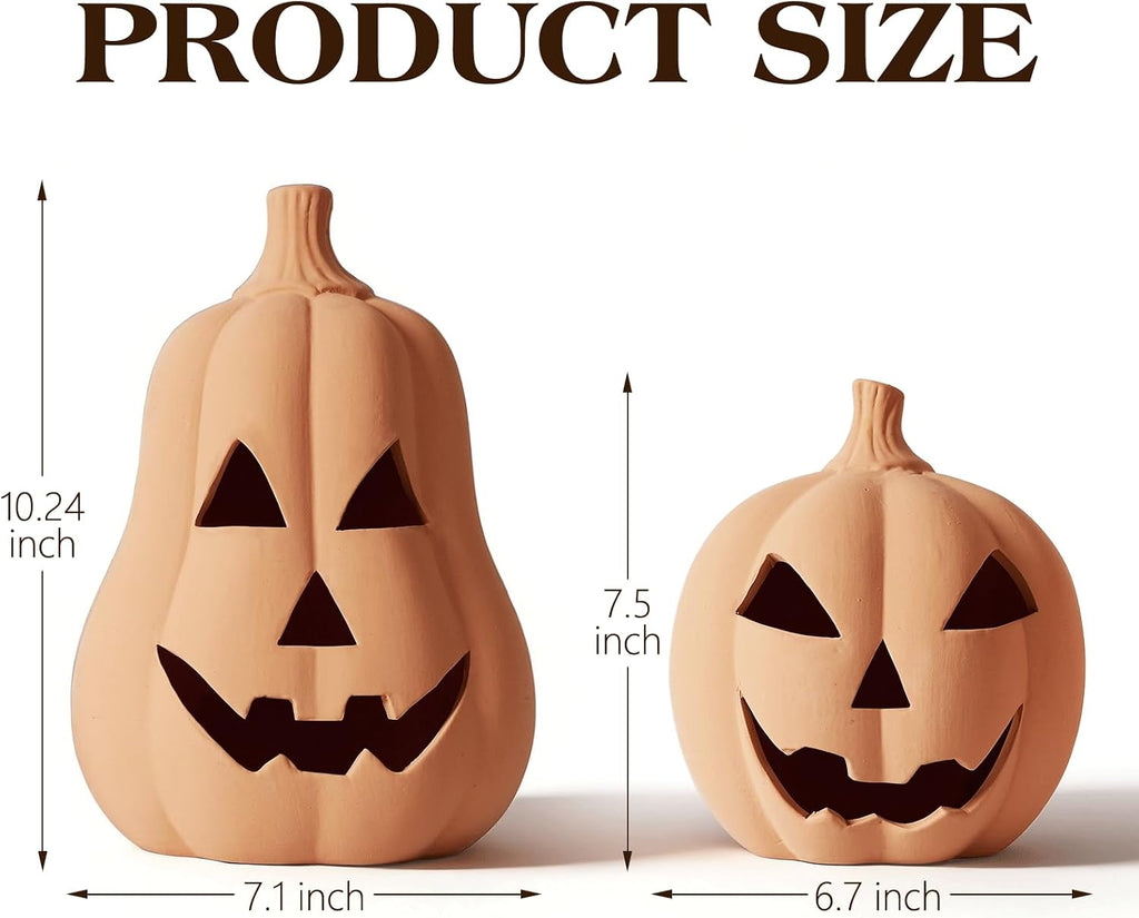 Halloween Decorations Handmade Terracotta Jack O' Lanterns - Set of 2