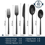 Black Silverware Set, 40-Piece Forged Flatware Set Cutlery Set Premium Stainless Steel, Service for 8