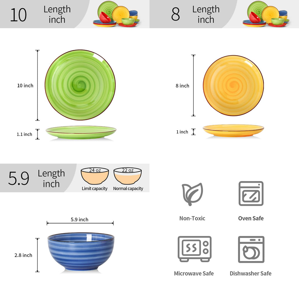 Ceramic Plates and Bowls Sets,12 Pieces Dinnerware Sets for 4,Scratch Resistant Dish Set,Dishwasher & Microwave Safe