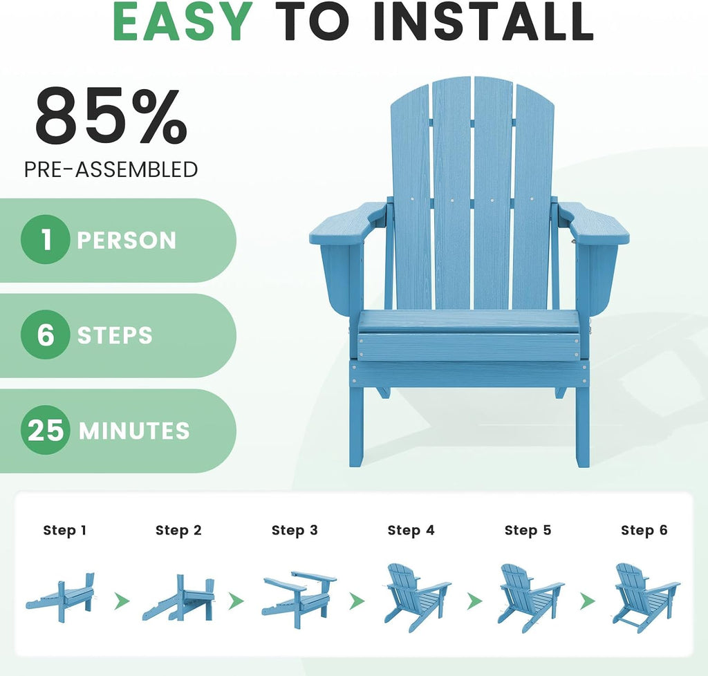 Outdoor Patio Chair, HDPE Plastic Adirondack Chair(2PC)