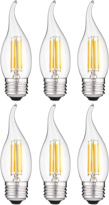 LED Filament CA11 Flame Tip Chandelier Light Bulb, 4 Watts (40W Equivalent), Medium E26 Base, Clear Glass, Dimmable