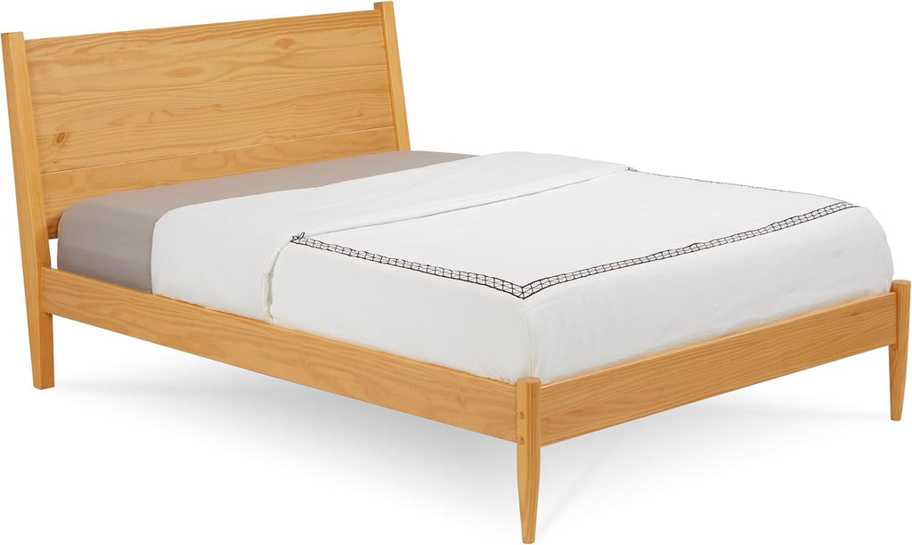 Mid Century Solid Wood Platform Bed Queen Size ‐ Scandinavian Oak Finish