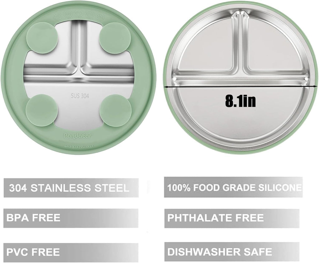 3 Pack Stainless Steel Baby Suction Plates With Lids