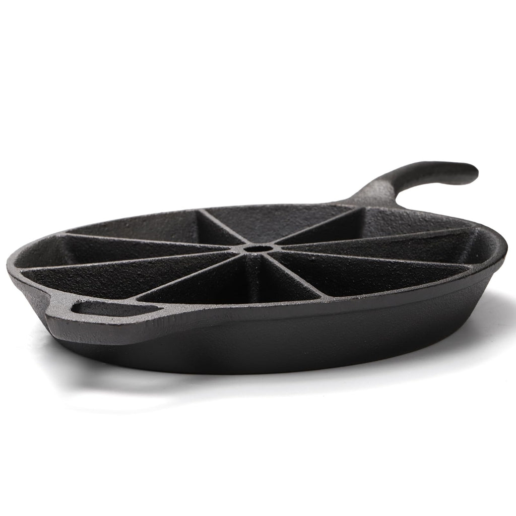 Cast Iron Wedge Pan, Round Corn Bread Skillet, 8-edges Biscuit Pan Mini Cake Pan with Long Handle for Scones, Corn