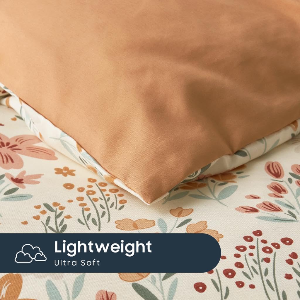 Floral Bedding Set for Girls, Cute Colorful Botanical Flowers Patterned Soft Lightweight Comforter Set with Sheets, 7