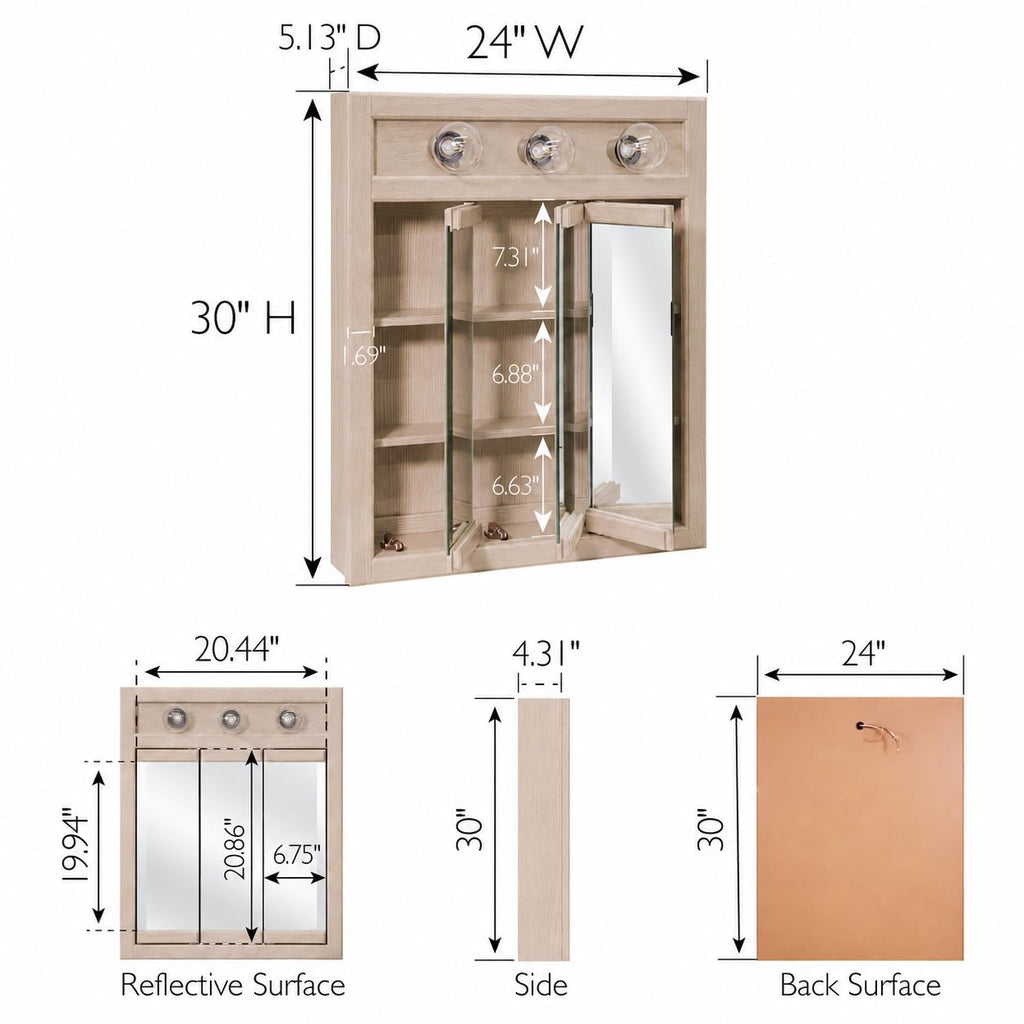 Richland Tri-View Medicine Cabinet, 24", White Oak