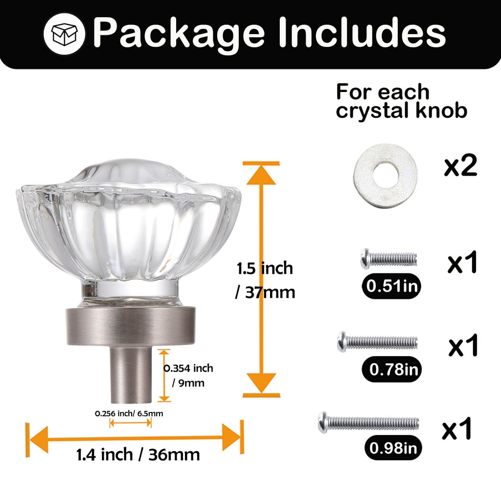 8 Pack Brushed Nickel Crystal Cabinet Knobs for Drawer,1.5 inch