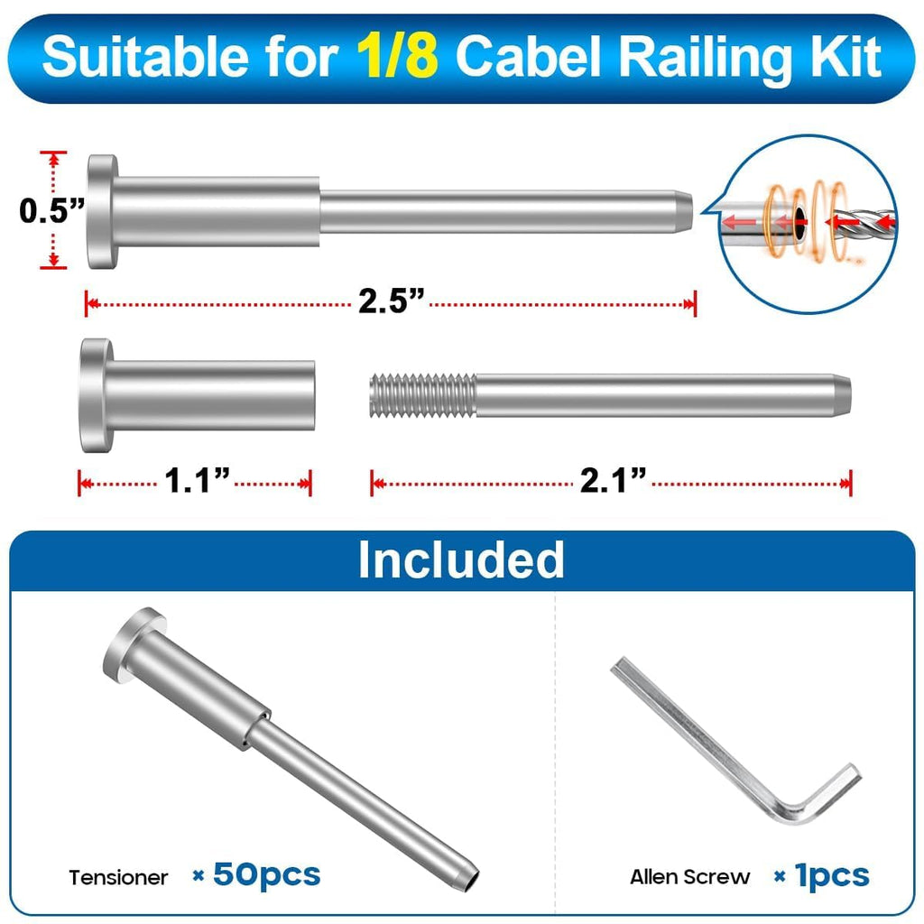 50 Pack Invisible Cable Railing Kit for 2"×2" Wood/Post Post- Marine 316L Stainless Steel Cable Railing Hardware
