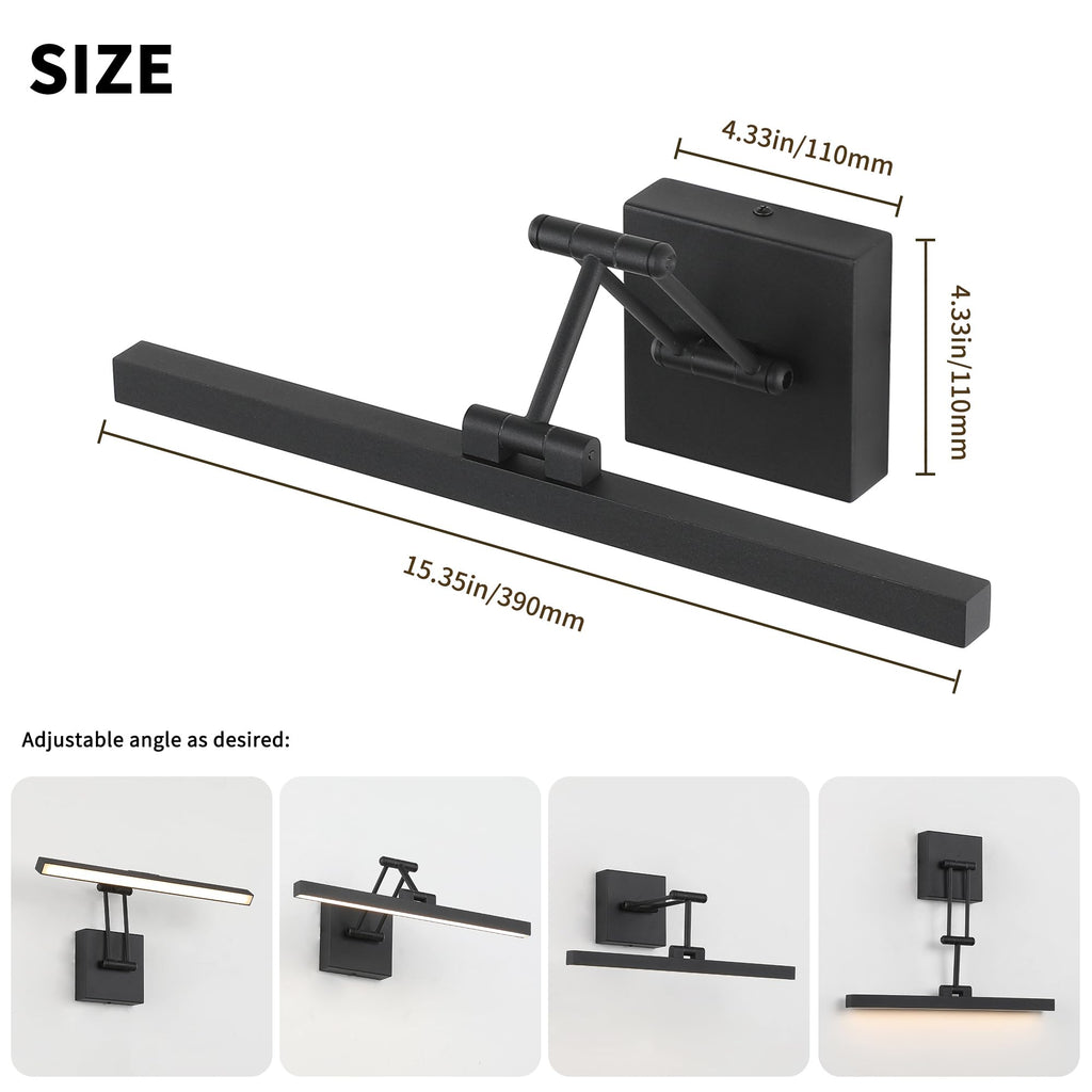 Hard-Wired Picture Light Dimmable LED Picture Lights for Paintings 15.7" Inch Black Metal Body Wall Pictures