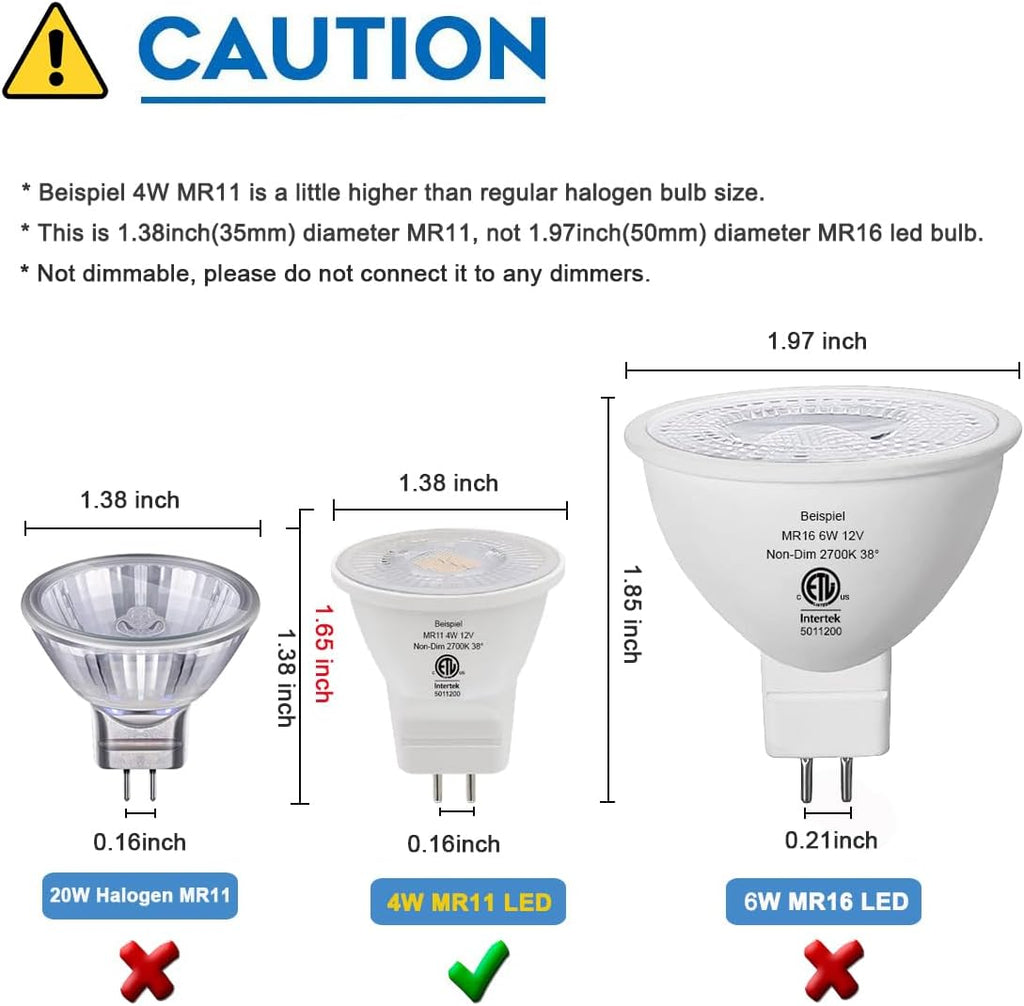 MR11 Gu4.0 Bi-pin LED Light Bulb 4W 12VAC/DC Warm White 2700K