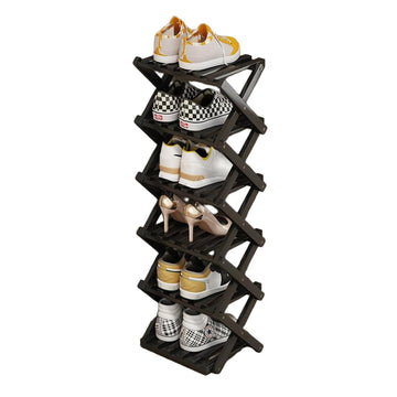 Bamboo Shoe Rack, Foldable Vertical Free Standing Shoe Storage Shelf