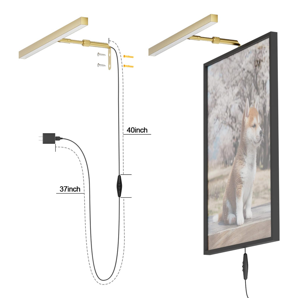 16" LED Picture Light Plug in, 5W Gold Art Light